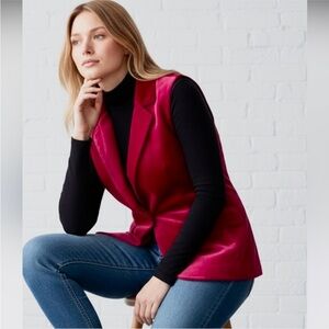 Coldwater Creek Fuchsia Barbie Pink Velvet Blazer Vest Small